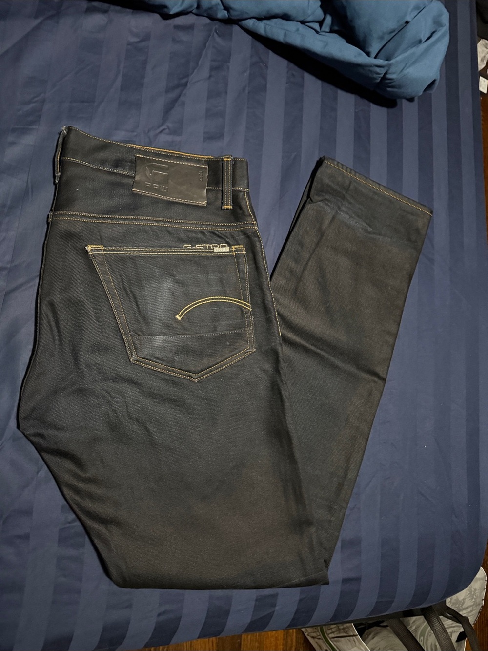 G-Star Straight-Leg Jeans in Black with Gold Stitching